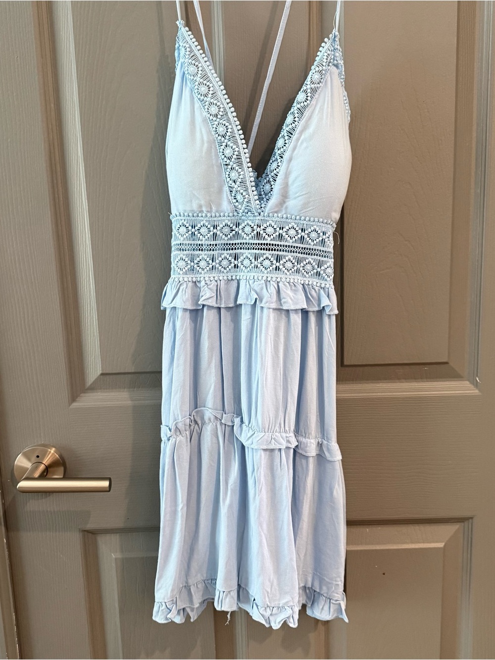 Light Blue Crochet-Trim V-Neck Sundress